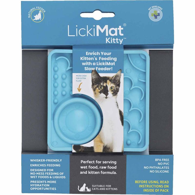 LickiMat Kitty turkos 10 × 10 cm – slickmatta för kattunge