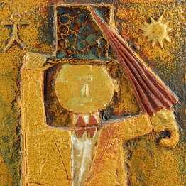 Stig Lindberg (1960s) Brilliant Wall Plaque "Man on Unicycle" (40 cm) (3) 