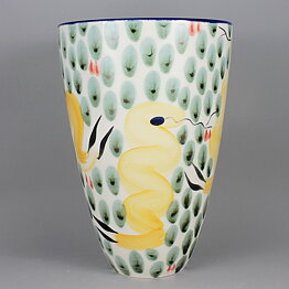 エヴァ・ベングトソン　カラフルなヘビが描かれた円錐形の花瓶 Vase 1980年代  23cm