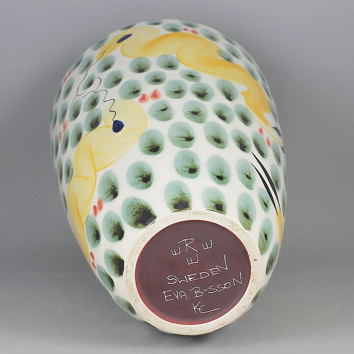エヴァ・ベングトソン　カラフルなヘビが描かれた円錐形の花瓶 Vase 1980年代  23cm