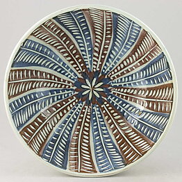 Ingrid Atterberg (Decora 1944) Brown/Blue Bowl with Leaf Relief 22 cm