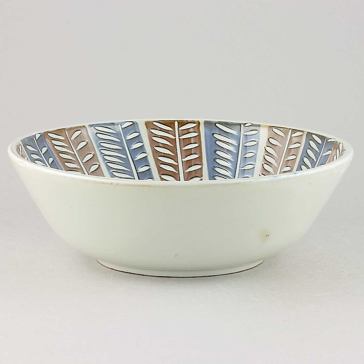 Ingrid Atterberg (Decora 1944) Brown/Blue Bowl with Leaf Relief 22 cm