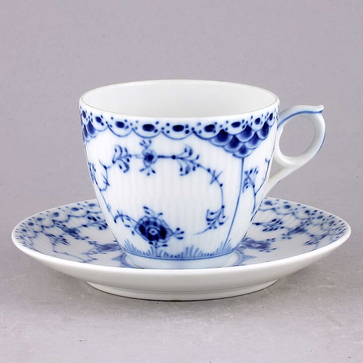 Royal Copenhagen (Blue Fluted 20th Century) Four Half Lace Coffee Cups with Saucer #756