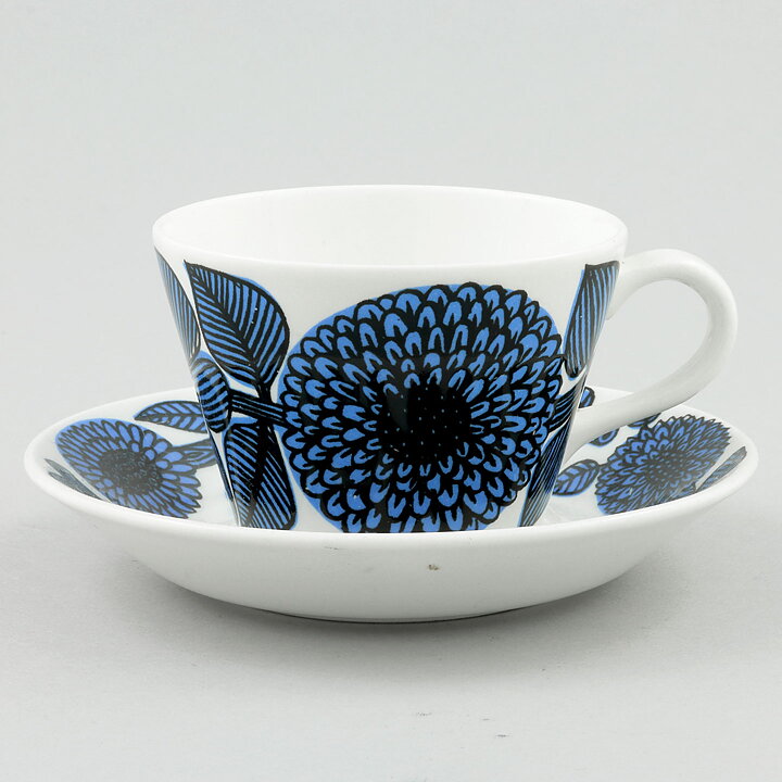 スティグ・リンドベリ  Blue Asterシリーズ  コーヒーカップソーサー  青い花模様  13cm  1972年  [サンプル画像]  [送料無料]
