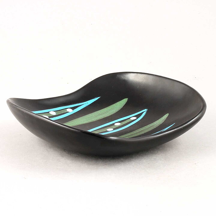 Hjördis Oldfors (Camilla 1957) Black Bowl with Colorful Leaf Decor 15 cm