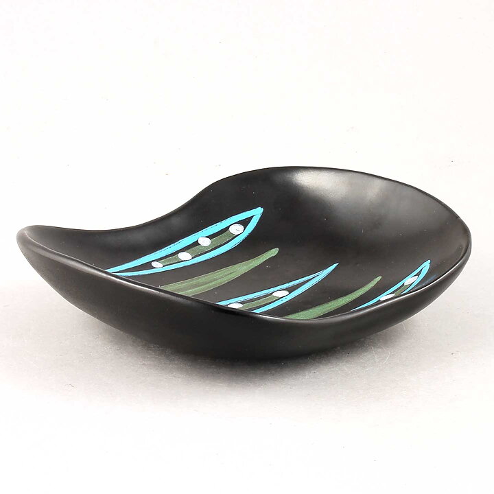 Hjördis Oldfors (Camilla 1957) Black Bowl with Colorful Leaf Decor 15 cm