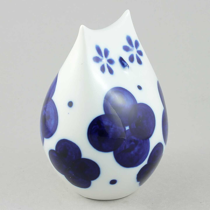 Sylvia Leuchovius (1960s) White Owl with Hand-Painted Blue Decor 14 cm
