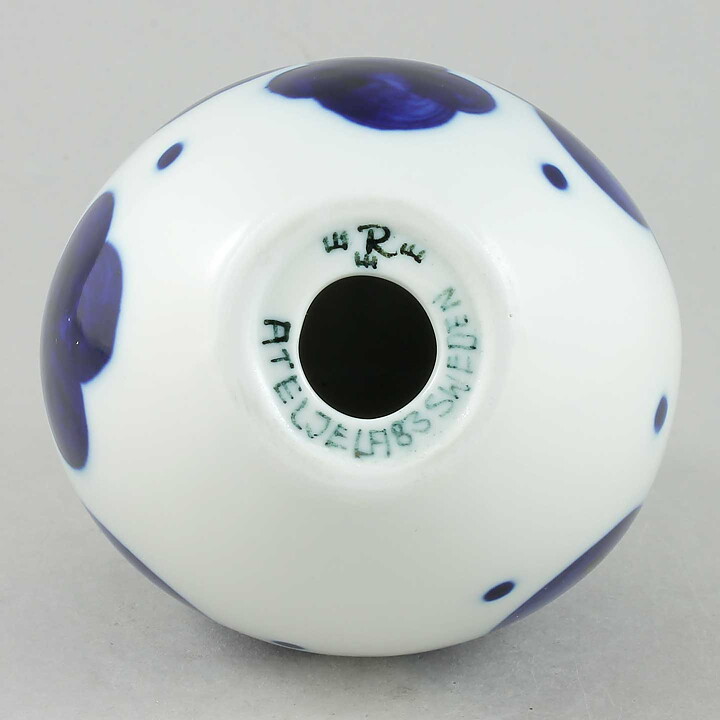 Sylvia Leuchovius (1960s) White Owl with Hand-Painted Blue Decor 14 cm