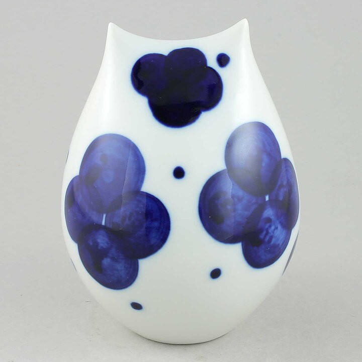Sylvia Leuchovius (1960s) White Owl with Hand-Painted Blue Decor 14 cm