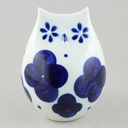 Sylvia Leuchovius (1960s) White Owl with Hand-Painted Blue Decor 14 cm