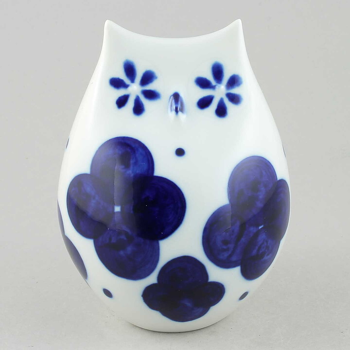 Sylvia Leuchovius (1960s) White Owl with Hand-Painted Blue Decor 14 cm