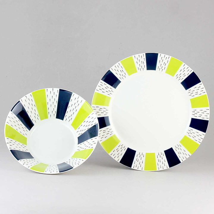 Stig Lindberg (2010) Bowl and Plate with Green/Blue/Black Decor <Unused with Box>