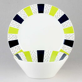 Stig Lindberg (2010) Bowl and Plate with Green/Blue/Black Decor <Unused with Box>