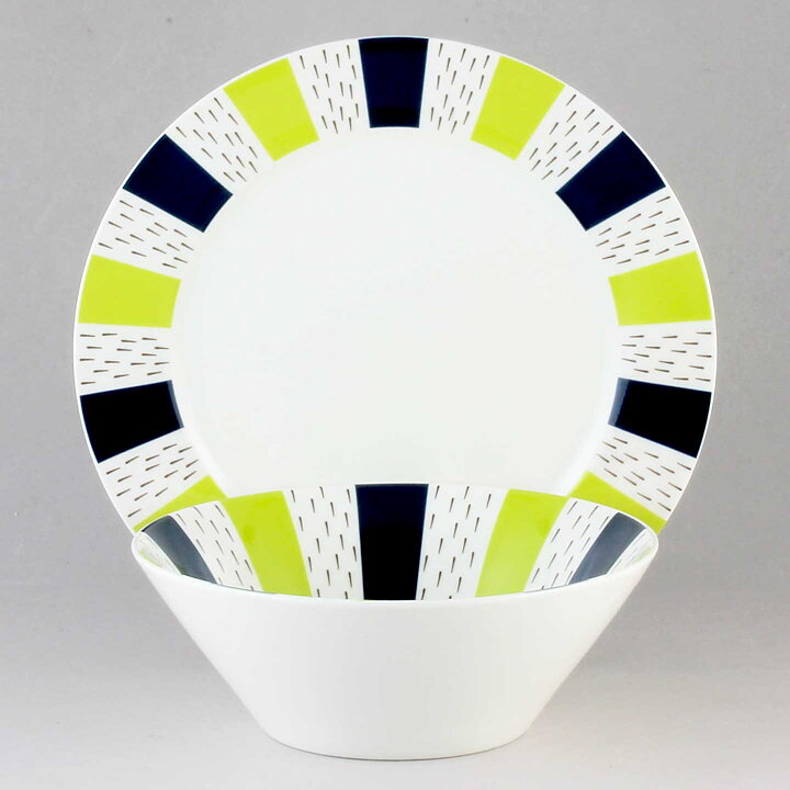 Stig Lindberg (2010) Bowl and Plate with Green/Blue/Black Decor <Unused with Box>