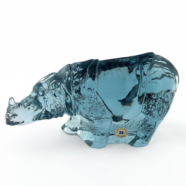 Paul Hoff (WWF 1984) Blue Glass Rhino 17/9 cm (with Certificate)  [Sample Images]