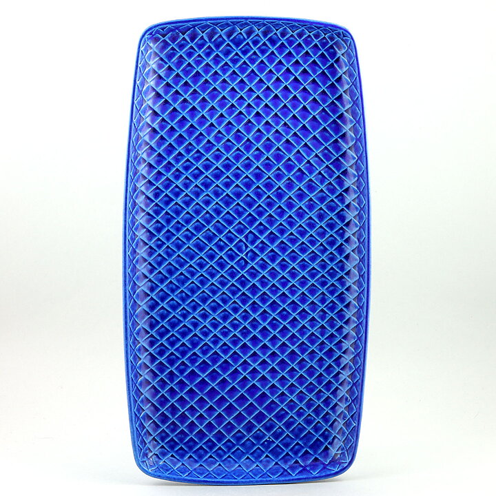 Stig Lindberg (Fjäll 1960) Blue Rectangular Dish with Scale Relief 38 cm