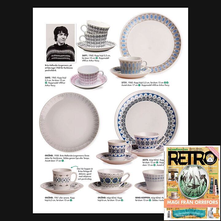 Brita Mellander-Jungermann (1960) Coffee Cup Saucer 5721 with Blue/Gray Decor 13 cm  [Free Shipping]