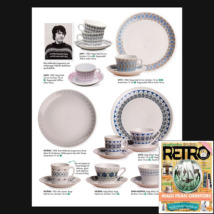 Brita Mellander-Jungermann (1960) Coffee Cup Saucer 5721 with Blue/Gray Decor 13 cm  [Free Shipping]