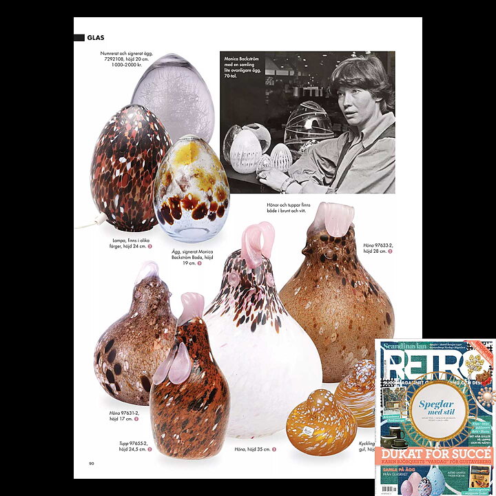 モニカ・バックストロム   鶏   ニワトリ ガラス  ピンク  24cm  1970年代 (2)