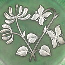 Wilhelm Kåge (Argenta 1959) Green Bowl with Silver Flower Motif 16 cm