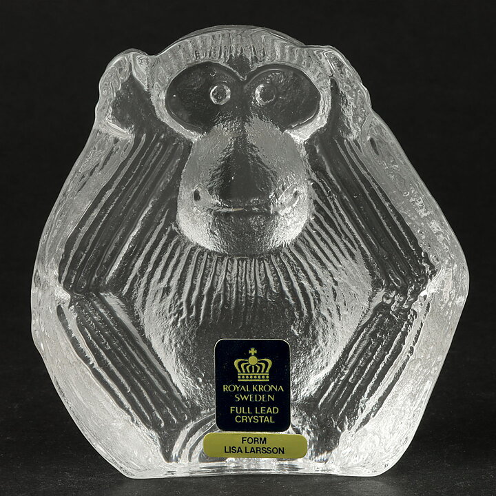  Lisa Larson (Royal Krona 1970s) Gorgeous Glass Ape "Cant't Hear"  [Sample Images]