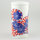 Paul Hoff (Nippon 1970s) Cylinder Vase with Blue/Red Flower Decor 23 cm