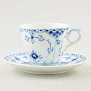 Royal Copenhagen (Blue Fluted 20th Century) Half Lace Coffee Cup with Saucer #719  [Sample Images]