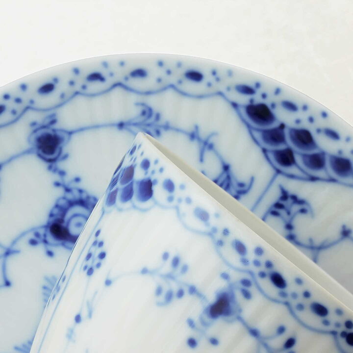 Royal Copenhagen (Blue Fluted 20th Century) Half Lace Coffee Cup with Saucer #719  [Sample Images]