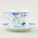 Royal Copenhagen (Blue Fluted 20th Century) Half Lace Coffee Cup with Saucer #719  [Sample Images]
