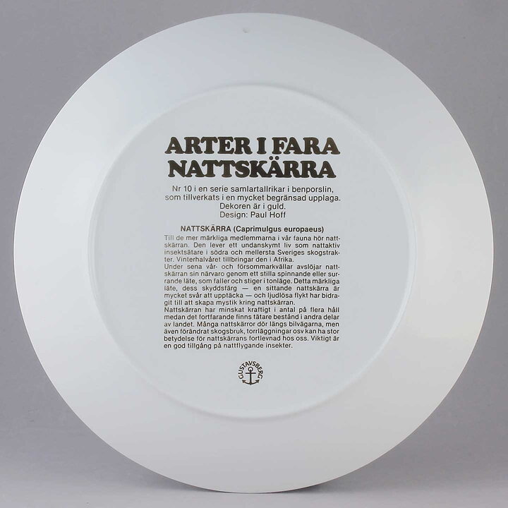 Paul Hoff (Endangered Species 1982) European Nightjar Collectors Plate 25 cm   [Sample Images]