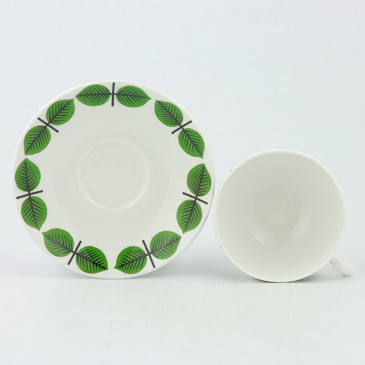 Stig Lindberg (Berså 1961) Coffee Cup with Green Leaf Decor 10 cm  [Sample Images]