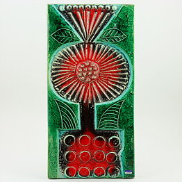 Lisa Larson (1960s) Limited Green/Red Flower Wall Plaque 35 cm