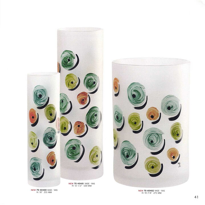 Monica Backström (Candy 2004) Two Frosty Cylinder Vases with Colorful Decor 26–32 cm