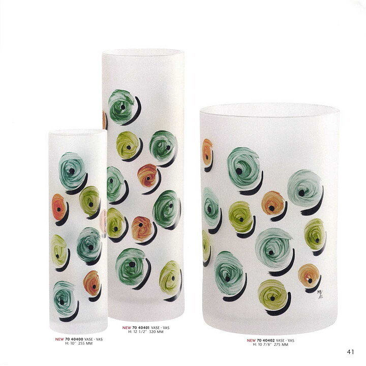 Monica Backström (Candy 2004) Two Frosty Cylinder Vases with Colorful Decor 26–32 cm