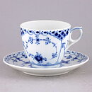 Royal Copenhagen (Blue Fluted 20th Century) Half Lace Coffee Cup with Saucer #756  [Sample Images]