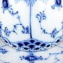 Royal Copenhagen (Blue Fluted 20th Century) Half Lace Coffee Cup with Saucer #756  [Sample Images]