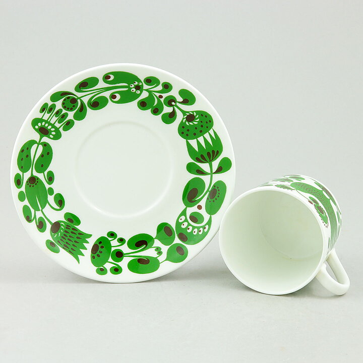 Stig Lindberg (Turtur 1972) Coffee Cup with Green Bird Decor 9 cm   [Sample Images]