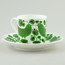 Stig Lindberg (Turtur 1972) Coffee Cup with Green Bird Decor 9 cm   [Sample Images]