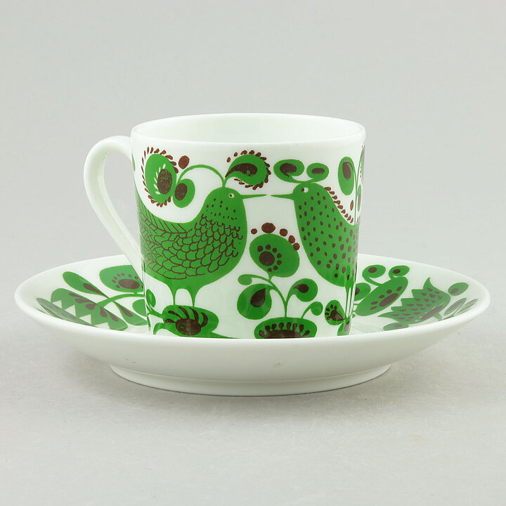 Stig Lindberg (Turtur 1972) Coffee Cup with Green Bird Decor 9 cm   [Sample Images]