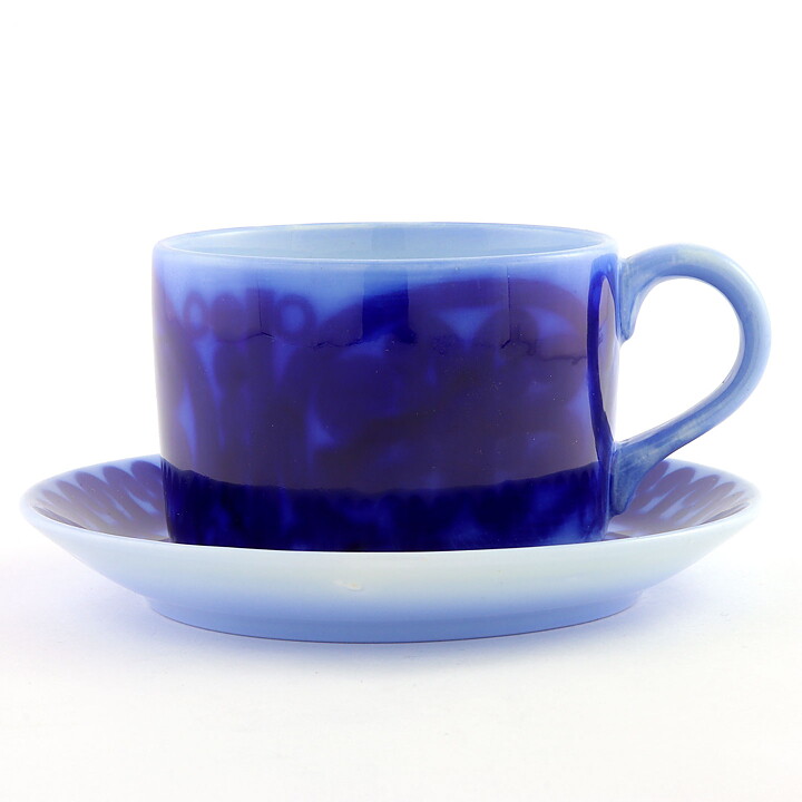 Stig Lindberg (Blå Husar 1968) Teacup with Blue Geometric Decor 12 cm (II)  [Sample Images]