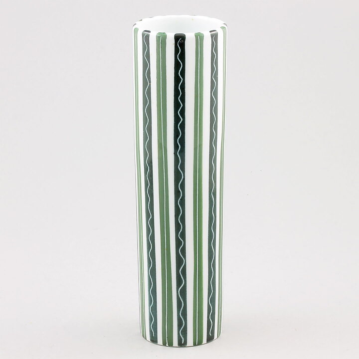 Alf Jarnestad (Alfa 1957) Modern Cylinder Vase with Green/Black Decor 20 cm