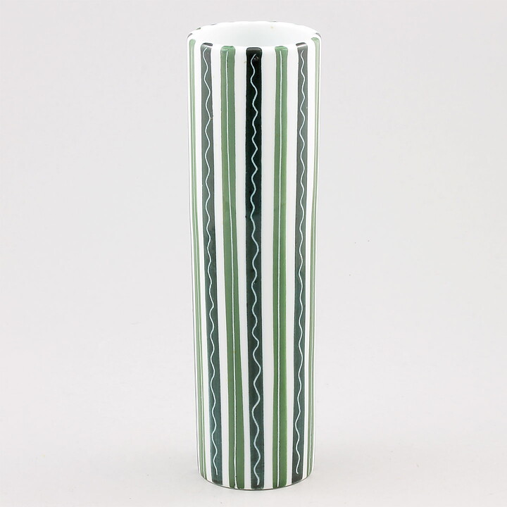 Alf Jarnestad (Alfa 1957) Modern Cylinder Vase with Green/Black Decor 20 cm