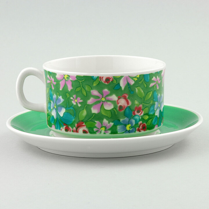 ヘルマー・リングストローム  Grön Floxシリーズ  緑色のティーカップ  花柄  12cm  1961年  [サンプル画像]