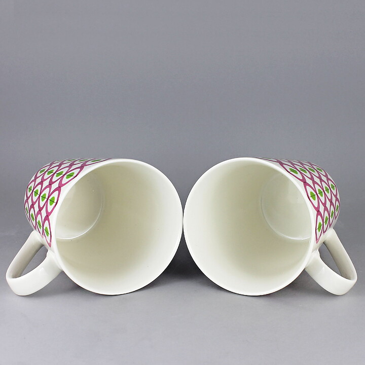 Stig Lindberg (2010) Two Mugs with Pink/Green Decor <with Box>  [Sample Images]