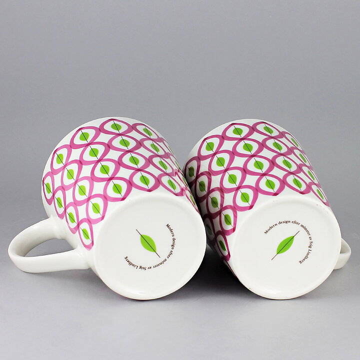 Stig Lindberg (2010) Two Mugs with Pink/Green Decor <with Box>  [Sample Images]