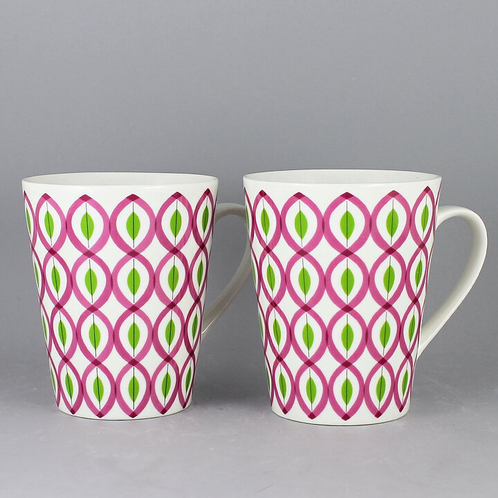 Stig Lindberg (2010) Two Mugs with Pink/Green Decor <with Box>  [Sample Images]
