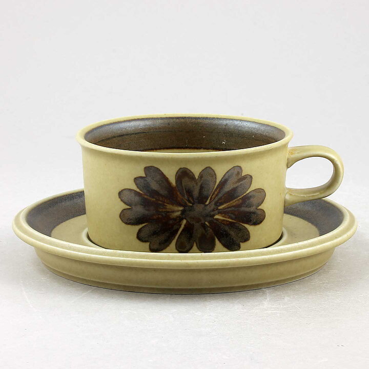 Olga Osol (Tunturi 1960) Yellow Teacup with Brown Flower Decor 12,5 cm  [Sample Images]