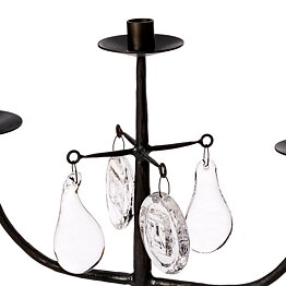 Erik Höglund (1960s) Wrought Iron Candleholder with 3 Arms and 4 Clear Glass Medallions 46 cm SH8
