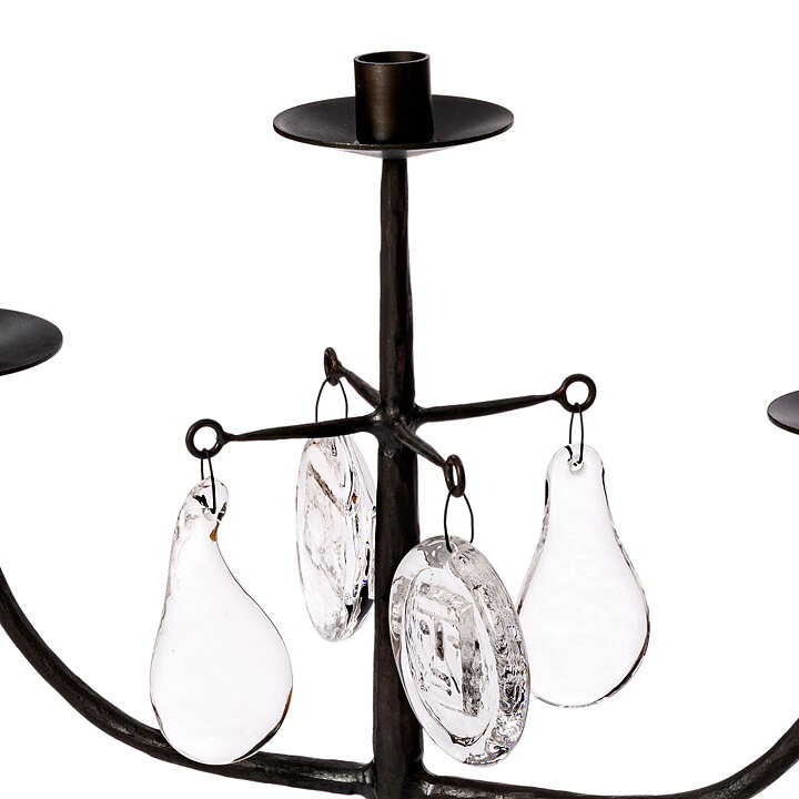Erik Höglund (1960s) Wrought Iron Candleholder with 3 Arms and 4 Clear Glass Medallions 46 cm SH8