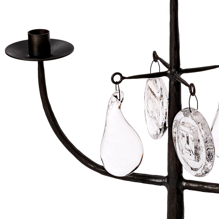 Erik Höglund (1960s) Wrought Iron Candleholder with 3 Arms and 4 Clear Glass Medallions 46 cm SH8